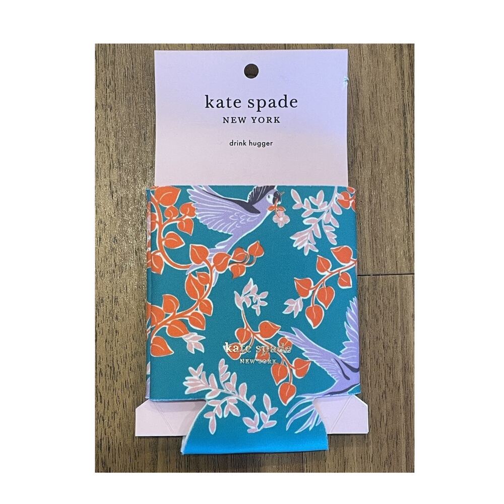 kate spade new york Insulated Neoprene Can Cooler Birds Floral Teal Orange